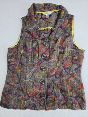 Christopher & Banks Womens Multicolor Button-Front Sleeveless Collar Vest Size M